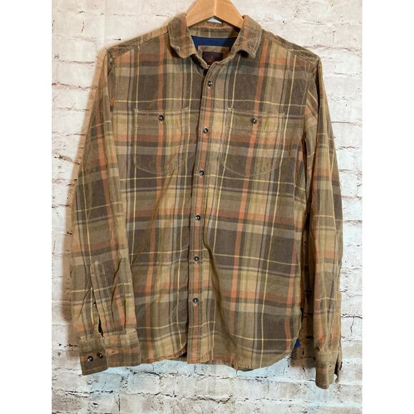 Prana Flannel Top Womens Small Light Brown Plaid Button Up Long Sleeve Shacket - Picture 1 of 12